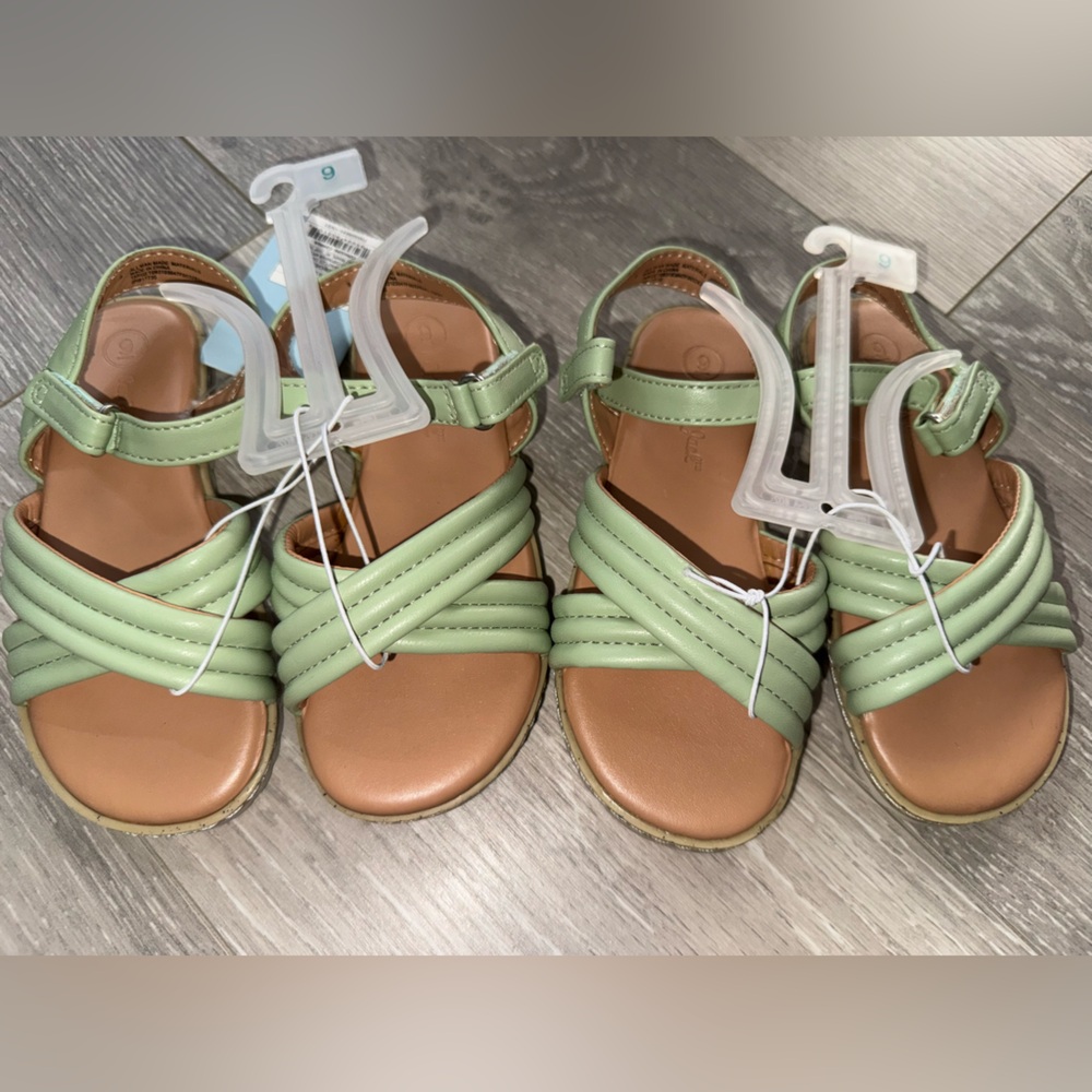 Toddler Girls Cat & Jack Kids' Sage Green Sandals, Velcro close, Sz 9